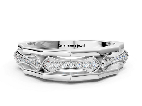 White gold Pavé Round Diamond Eternity Band with Bar Prong Setting