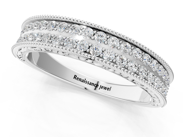 Silver Pavé Round Diamond Eternity Band with Milgrain Edge