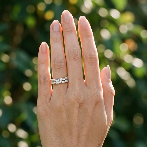 White gold Pavé Round Diamond Eternity Band with Milgrain Edge