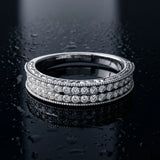 18K White Gold Pavé Round Diamond Eternity Band with Milgrain Edge