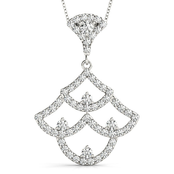 White gold Pavé Round Diamond Fan Prong Pendant