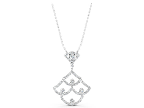 White gold Pavé Round Diamond Fan Prong Pendant