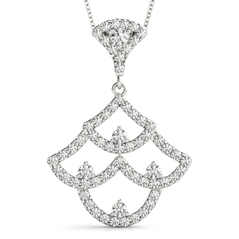 White gold Pavé Round Diamond Fan Prong Pendant