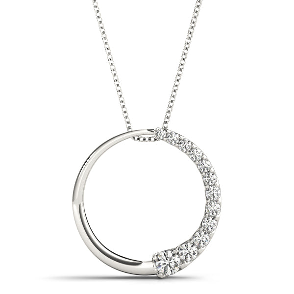 Silver Pavé Round Diamond Half-Hoop Pendant