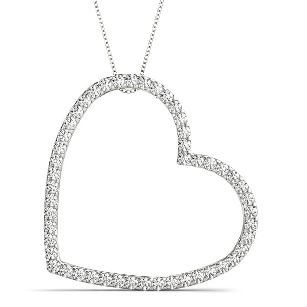 Silver Pavé Round Diamond Heart Pendant with Prong Setting