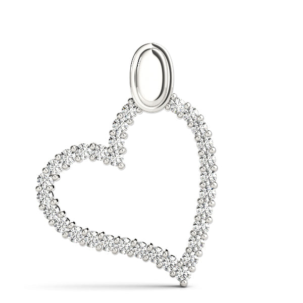 Silver Pavé Round Diamond Heart Pendant with Shared Prong Setting