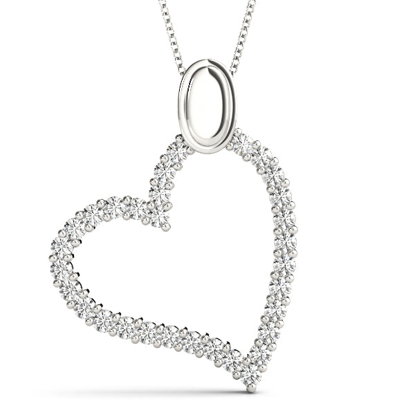 White gold Pavé Round Diamond Heart Pendant with Shared Prong Setting