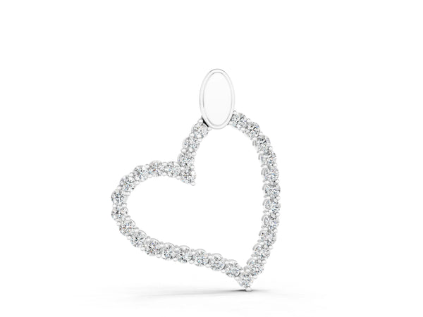 White gold Pavé Round Diamond Heart Pendant with Shared Prong Setting