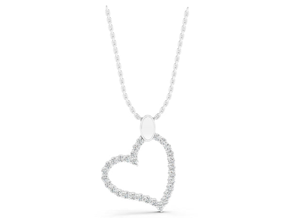 White gold Pavé Round Diamond Heart Pendant with Shared Prong Setting