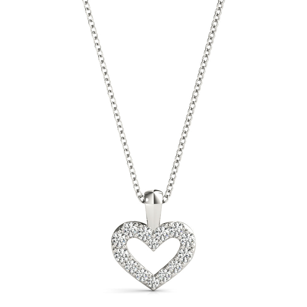 White gold Pavé Round Diamond Heart Pendant