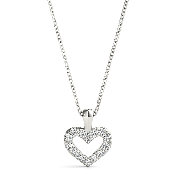 Silver Pavé Round Diamond Heart Pendant