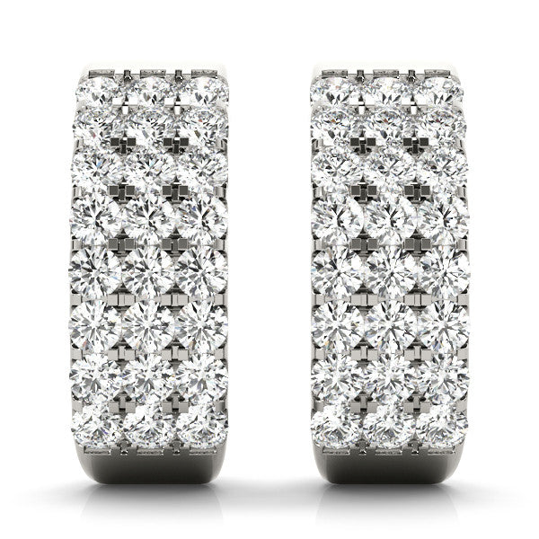 White gold Pavé Round Diamond Hoop Earrings with Four-Prong Setting 2