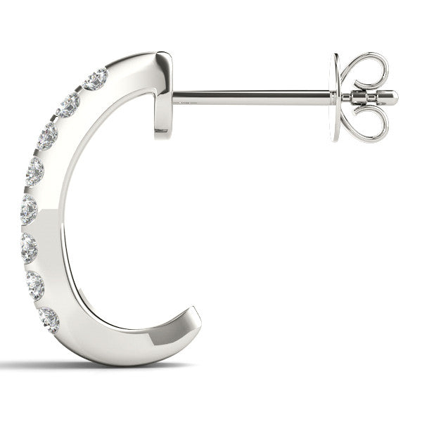 White gold Pavé Round Diamond Hoop Earrings with Four-Prong Setting 3