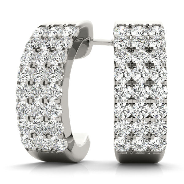 White gold Pavé Round Diamond Hoop Earrings with Four-Prong Setting