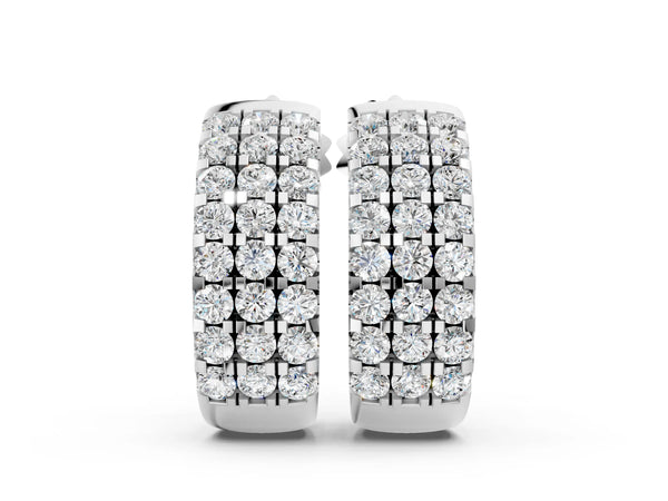 Silver Pavé Round Diamond Hoop Earrings with Four-Prong Setting