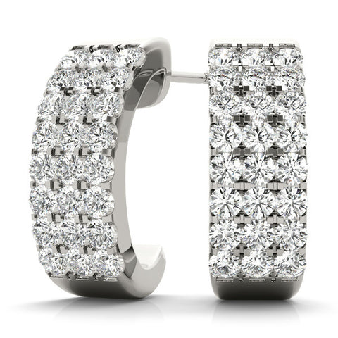 White gold Pavé Round Diamond Hoop Earrings with Four-Prong Setting