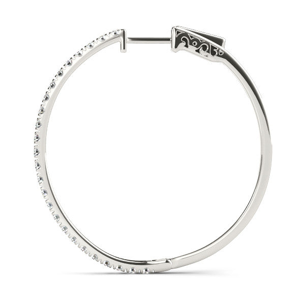 White gold Pavé Round Diamond Hoop Earrings with Hinged Snap Closure 2
