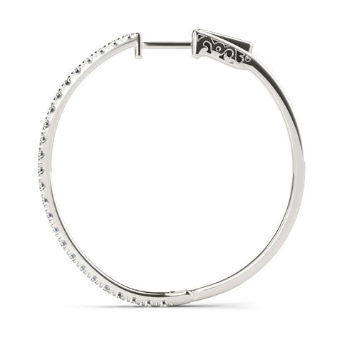 White gold Pavé Round Diamond Hoop Earrings with Hinged Snap Closure 2