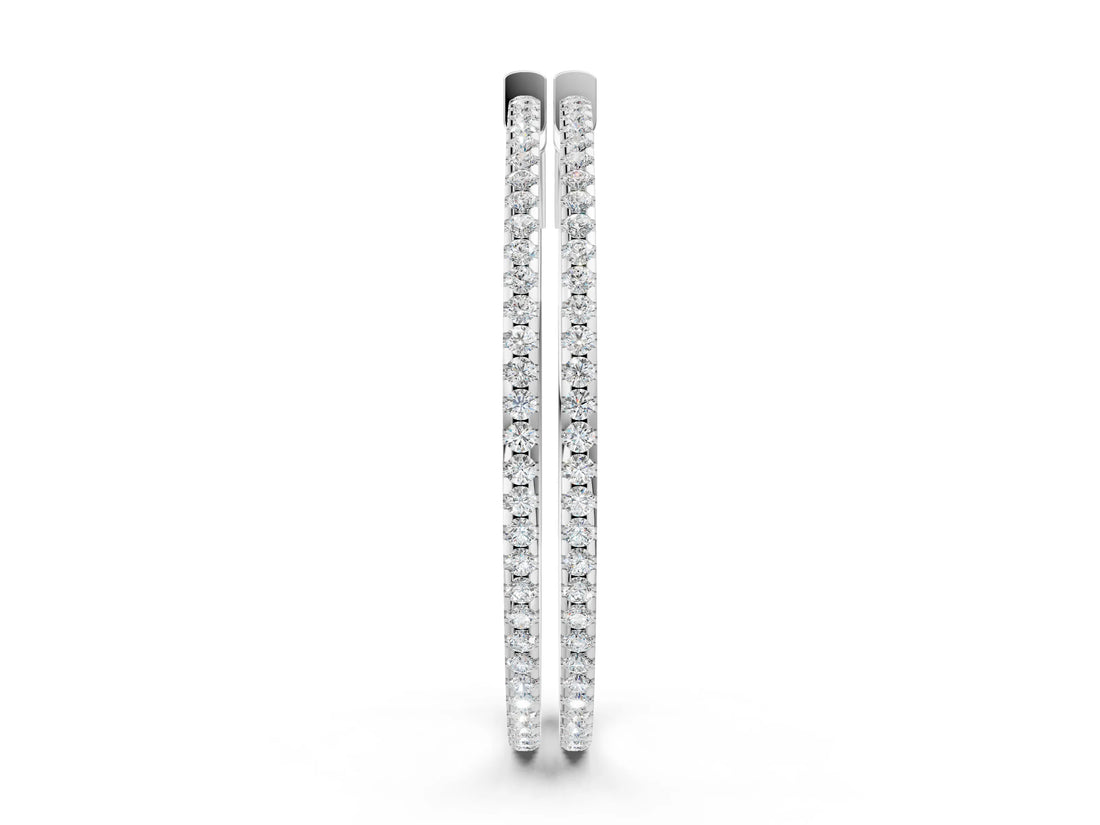 White gold Pavé Round Diamond Hoop Earrings with Hinged Snap Closure_8