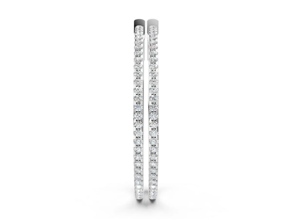 White gold Pavé Round Diamond Hoop Earrings with Hinged Snap Closure