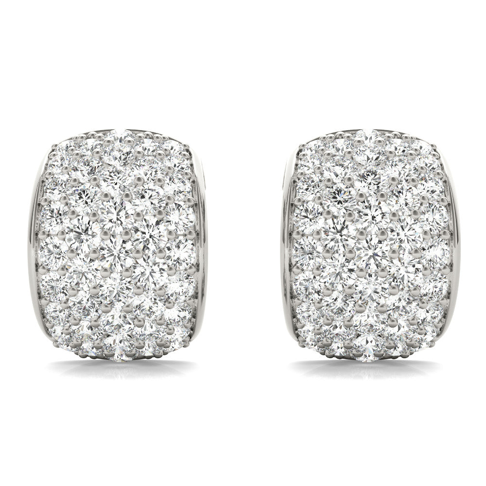 White gold Pavé Round Diamond Huggie Earrings with Prong Setting 1