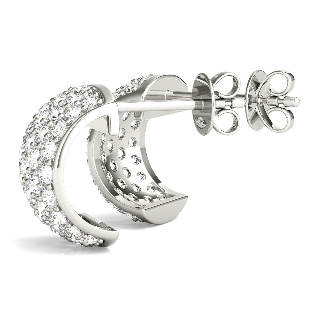 White gold Pavé Round Diamond Huggie Earrings with Prong Setting 2