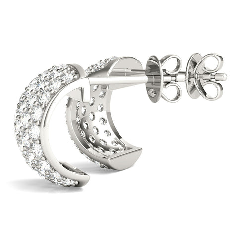 White gold Pavé Round Diamond Huggie Earrings with Prong Setting 2