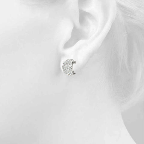 White gold Pavé Round Diamond Huggie Earrings with Prong Setting 4