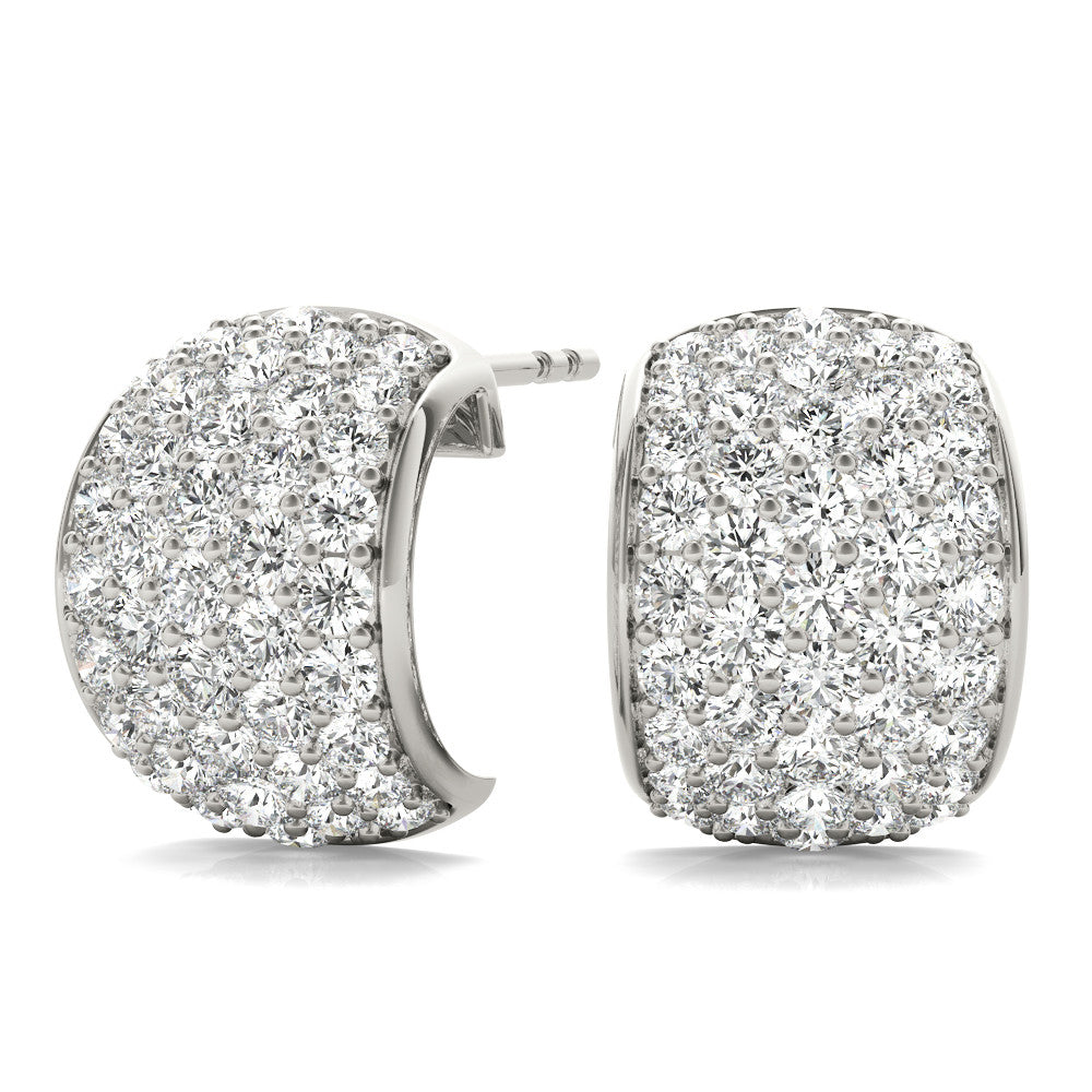 White gold Pavé Round Diamond Huggie Earrings with Prong Setting