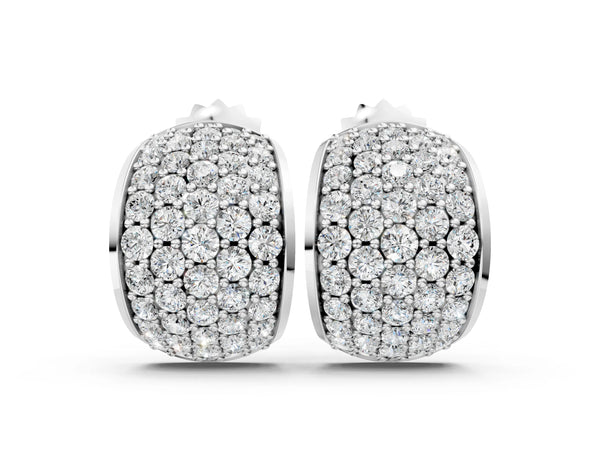 Silver Pavé Round Diamond Huggie Earrings with Prong Setting