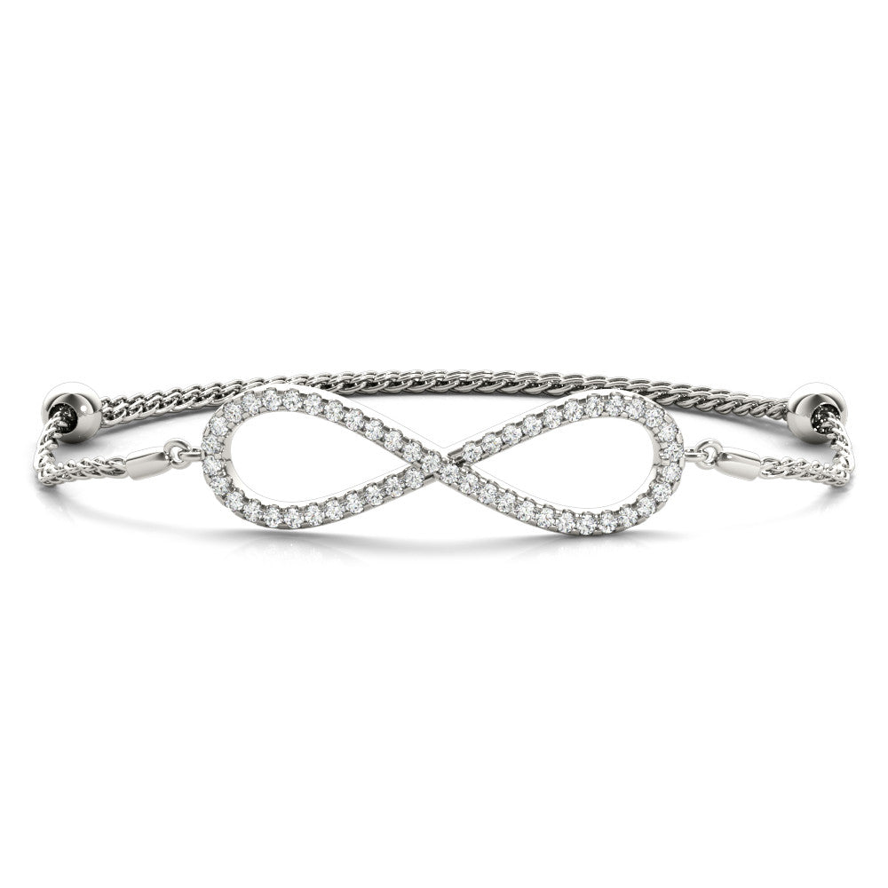 White gold Pavé Round Diamond Infinity Chain Bracelet with Bezel Setting