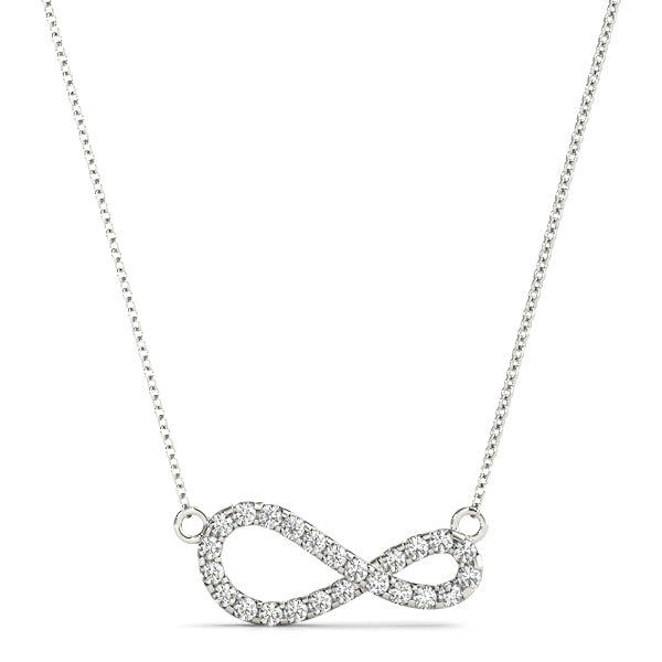 Silver Pavé Round Diamond Infinity Pendant with Prong Setting