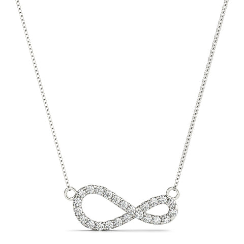White gold Pavé Round Diamond Infinity Pendant with Prong Setting