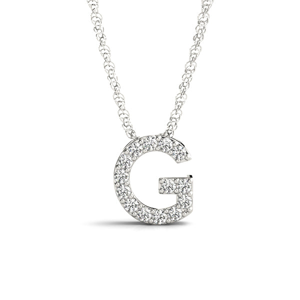 White gold Pavé Round Diamond Initial Pendant with Bezel Setting