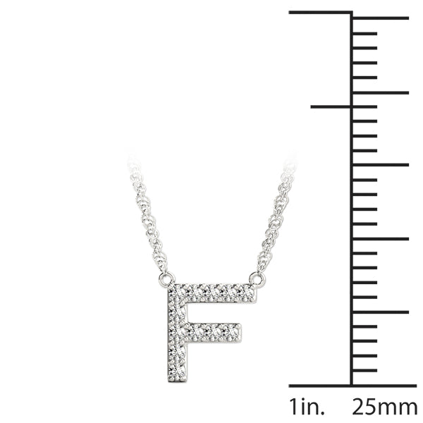 Silver Pavé Round Diamond Letter F Initial Pendant