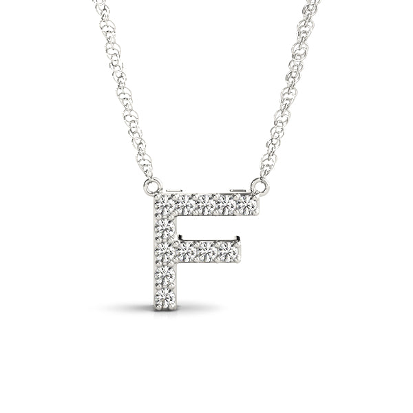 Silver Pavé Round Diamond Letter F Initial Pendant
