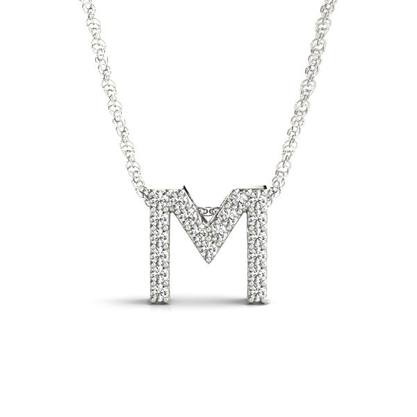 White gold Pavé Round Diamond Initial Pendant with Shared Prong Setting
