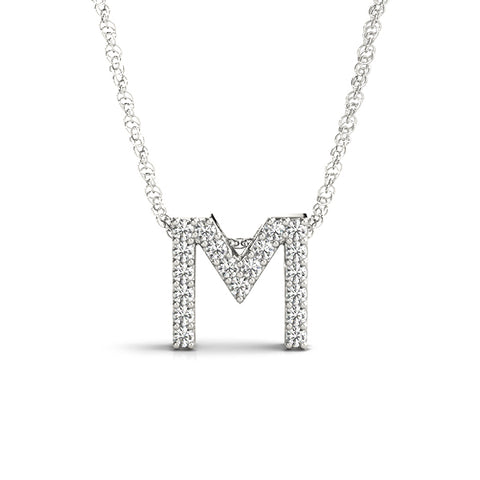 White gold Pavé Round Diamond Initial Pendant with Shared Prong Setting
