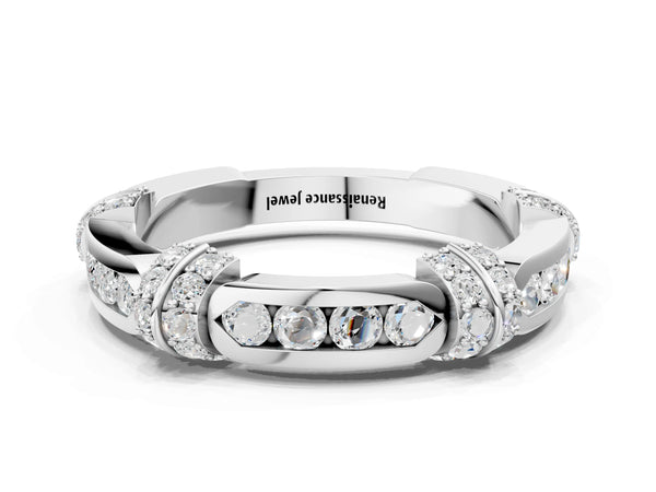 Platinum Pavé Round Diamond Link Band with Bezel Setting