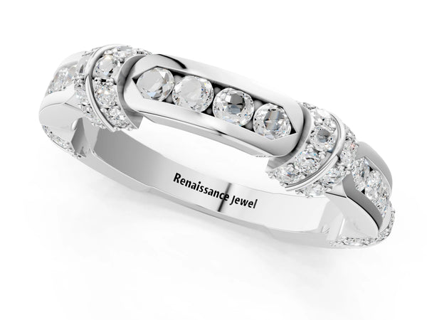 White gold Pavé Round Diamond Link Band with Bezel Setting