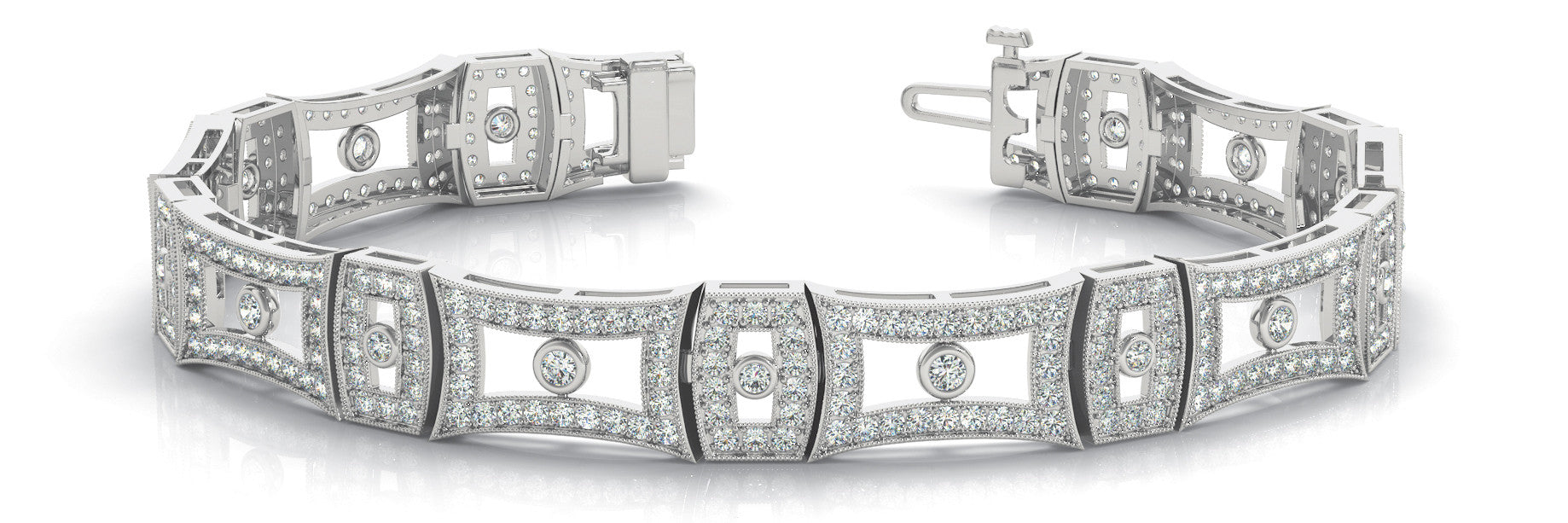White gold Pavé Round Diamond Link Bracelet with Bezel Setting
