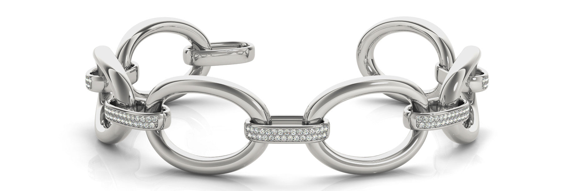 White gold Pavé Round Diamond Link Bracelet with Channel Setting and Four-Prong Design