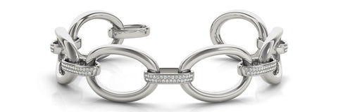 White gold Pavé Round Diamond Link Bracelet with Channel Setting and Four-Prong Design