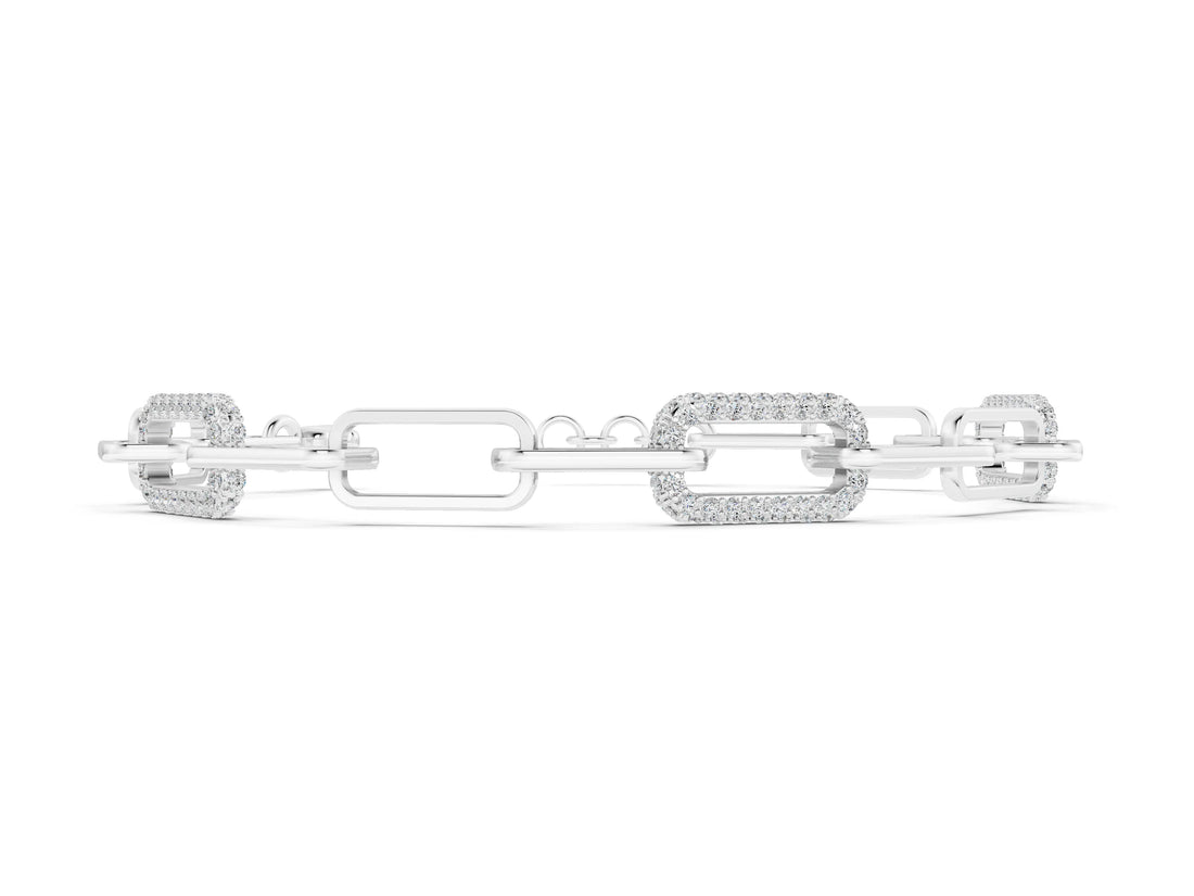 10K White Gold 3.02 Carat F-G VS-SI Pavé Round Diamond Link Bracelet with Four-Prong Setting