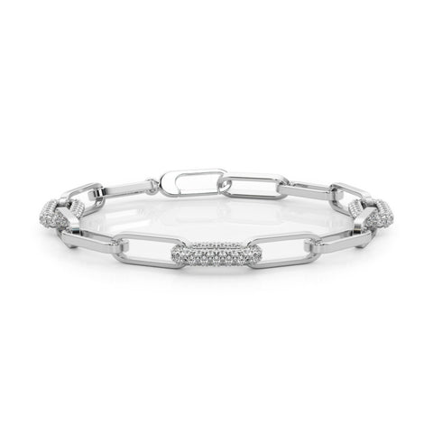 White gold Pavé Round Diamond Link Bracelet with Four-Prong Setting