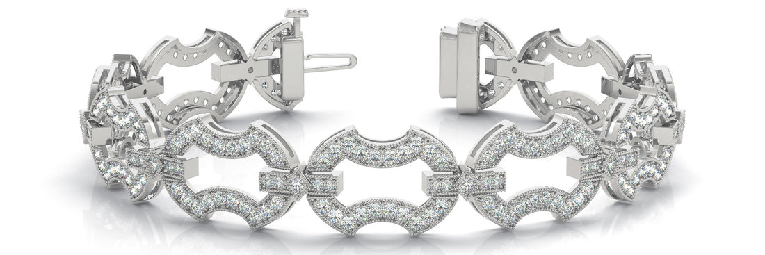 White gold Pavé Round Diamond Link Bracelet with Milgrain Prong Setting