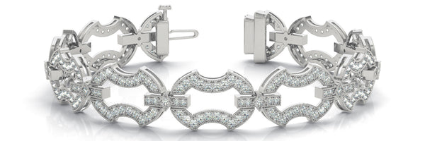 White gold Pavé Round Diamond Link Bracelet with Milgrain Prong Setting