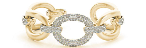 White gold Pavé Round Diamond Link Bracelet with Smooth Gold Band