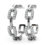 White gold Pavé Round Diamond Link Hoop Earrings with Prong Setting 1