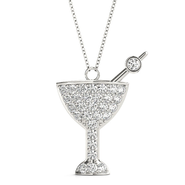White gold Pavé Round Diamond Martini Glass Pendant with Bezel Prong Setting